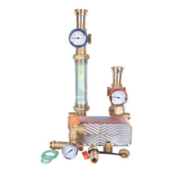 Насосная группа Stout SDG-0038-342501 DN 25 (1") с разделительным теплобменником (34 пластины) и насосом Grundfos UPSO 25-65, подача справа