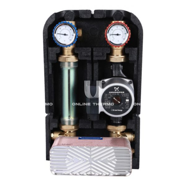 Насосная группа Stout SDG-0038-342502 DN 25 (1") с разделительным теплобменником (34 пластины) и насосом Grundfos UPSO 25-65, подача справа