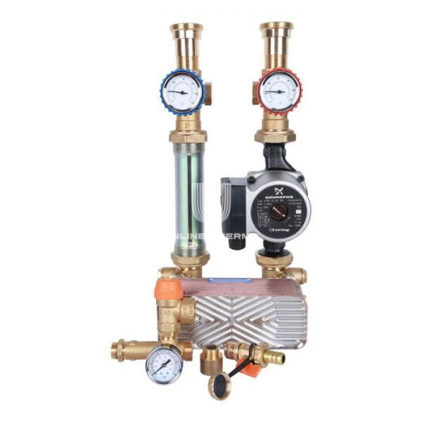 Насосная группа Stout SDG-0038-342502 DN 25 (1") с разделительным теплобменником (34 пластины) и насосом Grundfos UPSO 25-65, подача справа