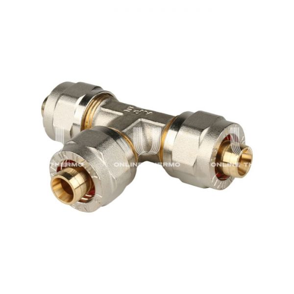 Тройник равнопроходной Stout SFS-0009-000016, 16 мм, никелированный, компрессионный