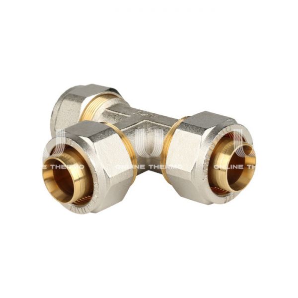 Тройник равнопроходной Stout SFS-0009-000032, 32 мм, никелированный, компрессионный