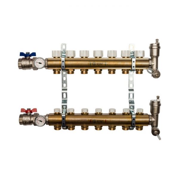 Распределительный коллектор Stout из латуни без расходомеров 7 вых.