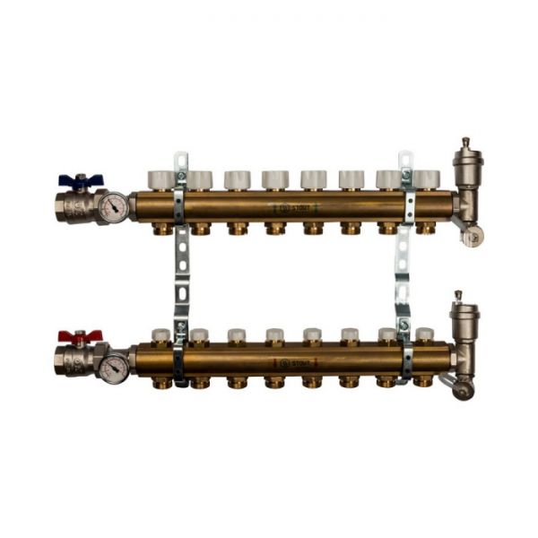 Распределительный коллектор Stout из латуни без расходомеров 8 вых.