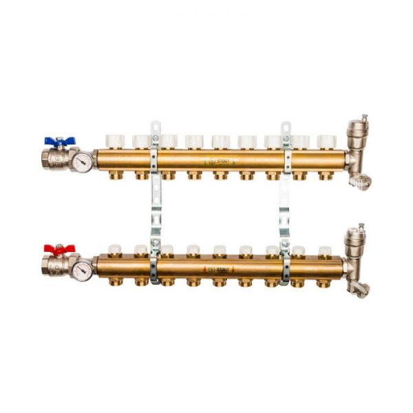 Распределительный коллектор Stout из латуни без расходомеров 9 вых.
