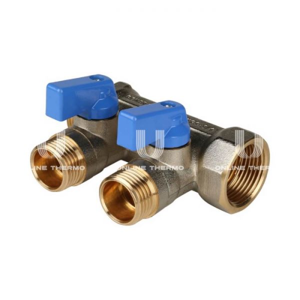 Коллектор Stout с шаровыми кранами 3/4", 2 отвода 1/2" (синие ручки)