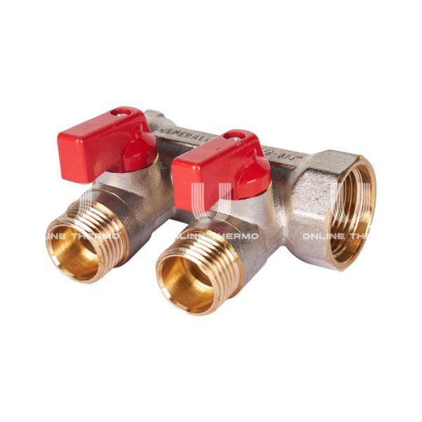 Коллектор Stout с шаровыми кранами SMB 6210 3/4", 2 отвода 1/2" (красные ручки)