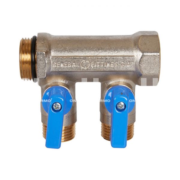 Коллектор Stout с шаровыми кранами SMB 6211 3/4", 2 отвода 1/2" (синие ручки)