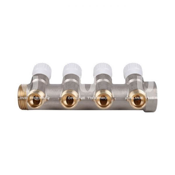 Коллектор распределительный с запорными клапанами Stout 1", 4 отвода 1/2"