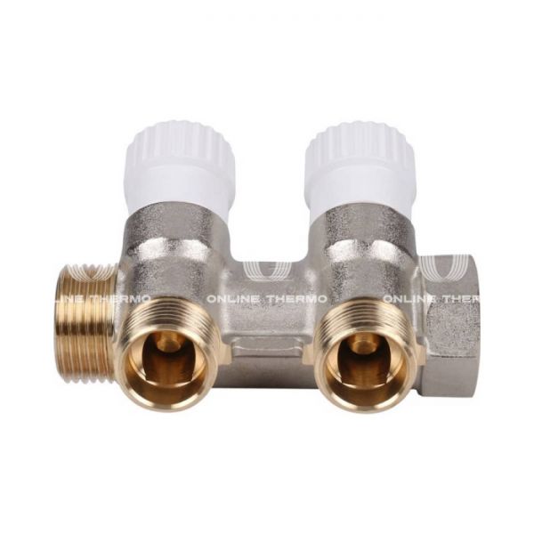 Коллектор распределительный с запорными клапанами Stout 3/4", 2 отвода 1/2"