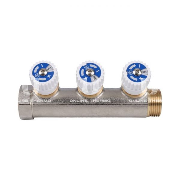 Коллектор распределительный с запорными клапанами Stout 3/4", 3 отвода 1/2"