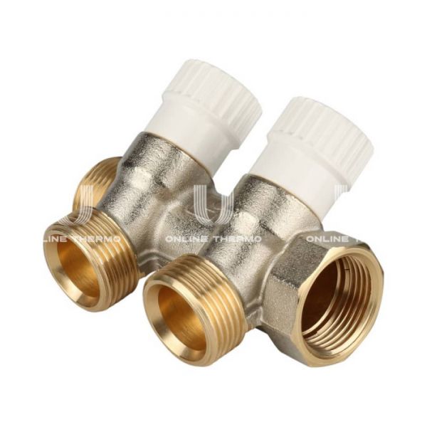 Коллектор распределительный с запорными клапанами Stout 3/4", 2 отвода 3/4"ЕК