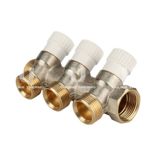 Коллектор распределительный с запорными клапанами Stout 3/4", 3 отвода 3/4"ЕК
