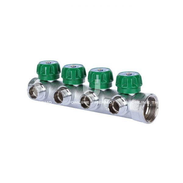 Регулирующий проходной коллектор Stout SMB 6849 011204 1" ВР-НР, на 4 контура 1/2", модульный, плоское уплотнение