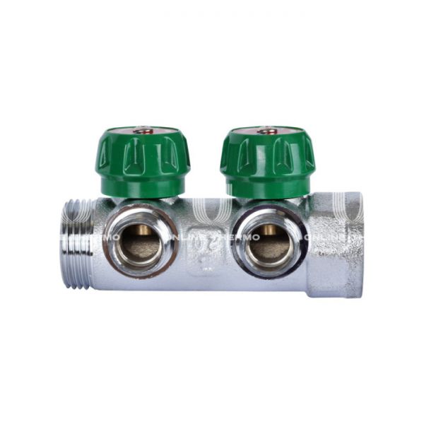 Регулирующий проходной коллектор Stout SMB-6850-011202, ВР-НР 1", на 2 контура 1/2", модульный, хромированный