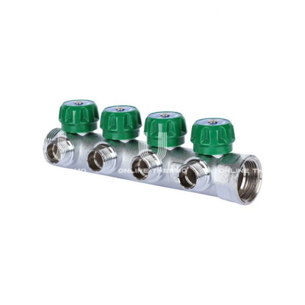 Регулирующий проходной коллектор Stout SMB-6850-011204, ВР-НР 1", на 4 контура 1/2", модульный, хромированный