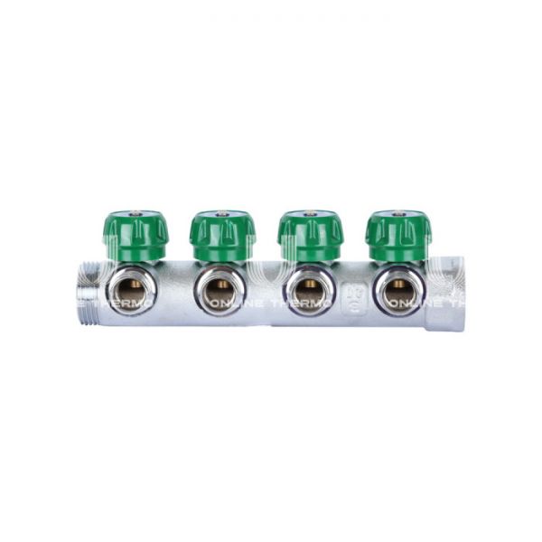 Регулирующий проходной коллектор Stout SMB-6850-011204, ВР-НР 1", на 4 контура 1/2", модульный, хромированный