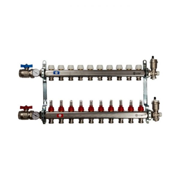 Коллектор Stout из нержавеющей стали в сборе с расходомерами 10 вых.