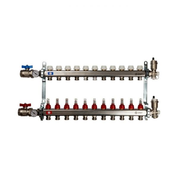 Коллектор Stout из нержавеющей стали в сборе с расходомерами 11 вых.