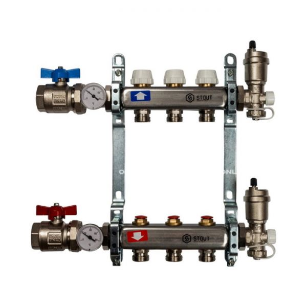 Коллектор Stout из нержавеющей стали в сборе без расходомеров 3 вых.