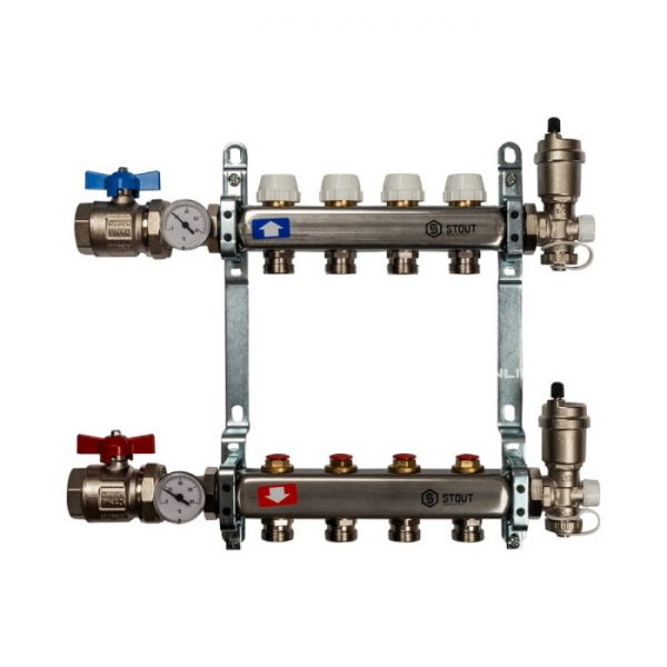 Коллектор Stout из нержавеющей стали в сборе без расходомеров 4 вых.