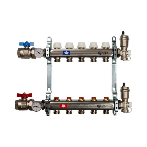 Коллектор Stout из нержавеющей стали в сборе без расходомеров 5 вых.