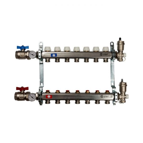 Коллектор Stout из нержавеющей стали в сборе без расходомеров 7 вых.
