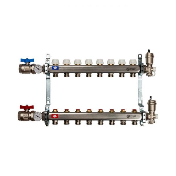 Коллектор Stout из нержавеющей стали в сборе без расходомеров 8 вых.