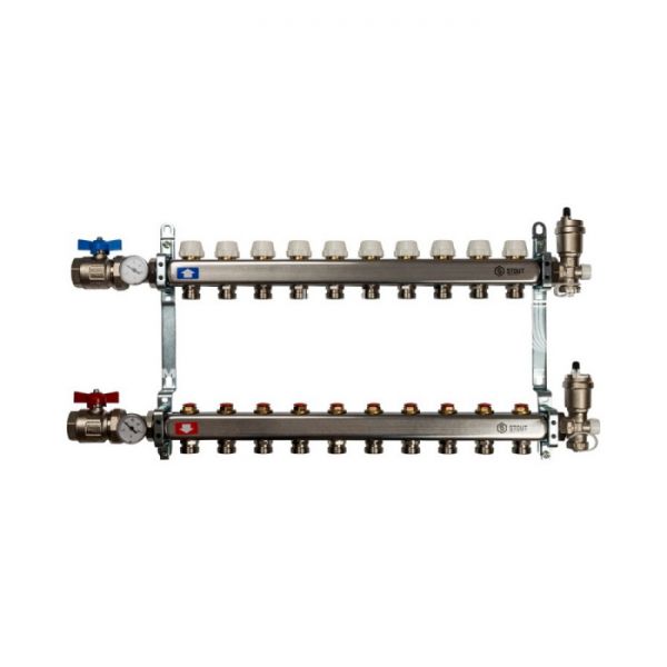 Коллектор Stout из нержавеющей стали в сборе без расходомеров 10 вых.