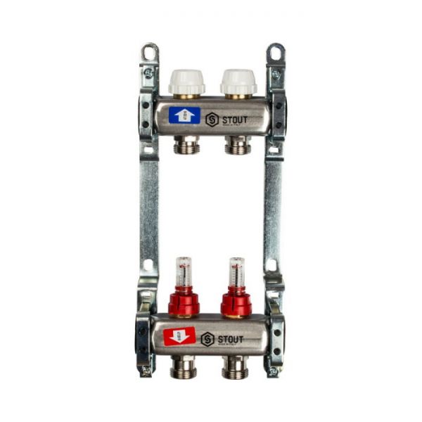 Коллектор Stout из нержавеющей стали с расходомерами 2 вых.