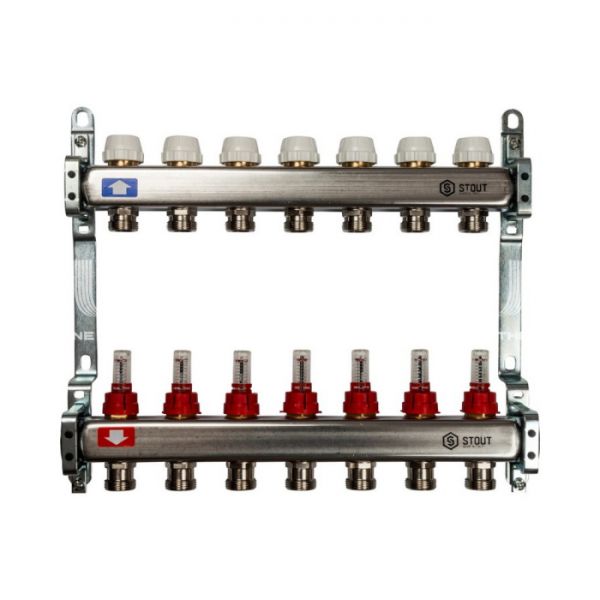 Коллектор Stout из нержавеющей стали с расходомерами 7 вых.
