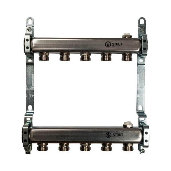 Коллектор Stout из нержавеющей стали для радиаторной разводки 5 вых.