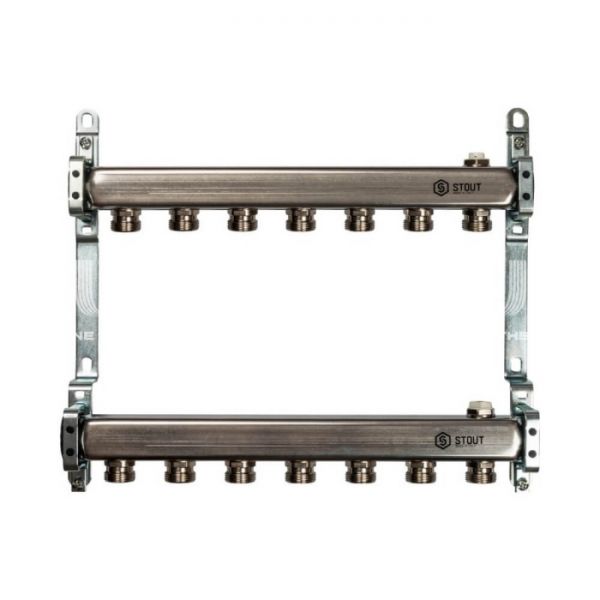 Коллектор Stout из нержавеющей стали для радиаторной разводки 7 вых.