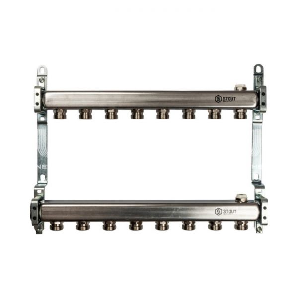 Коллектор Stout из нержавеющей стали для радиаторной разводки 8 вых.