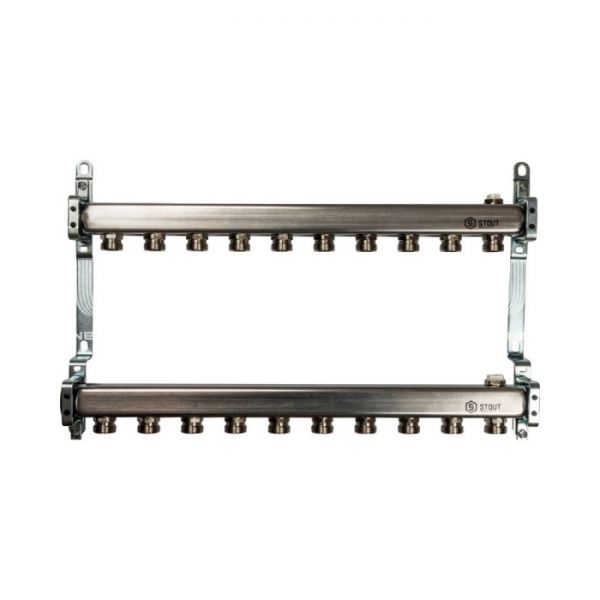Коллектор Stout из нержавеющей стали для радиаторной разводки 10 вых.