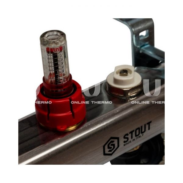 Коллектор Stout из нержавеющей стали с расходомерами, с воздухоотв. и сливом 8 вых.