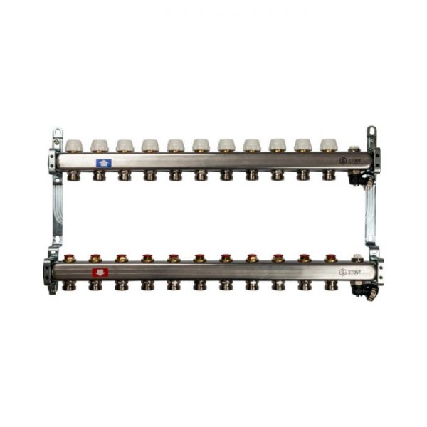 Коллектор Stout из нержавеющей стали без расходомеров, с воздухоотв. и сливом 11 вых.