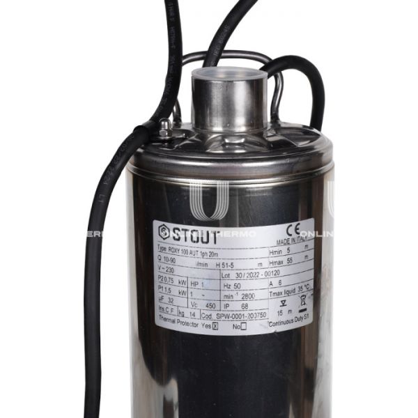 Насос колодезный Stout с поплавком, плавающие рабочие колеса, корпус AISI304