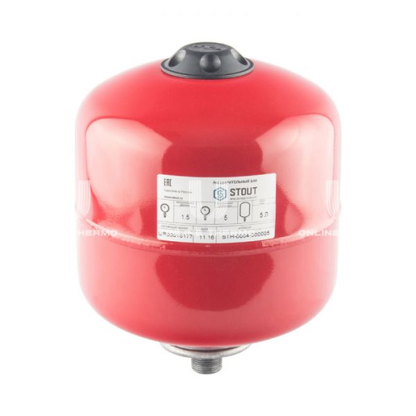 Расширительный бак для отопления Stout STH-0004-000005, 5 л, красный, вертикальный, подвесной
