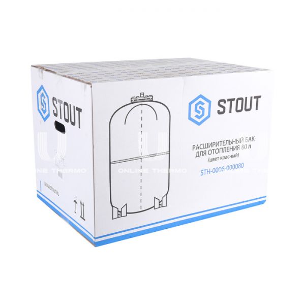 Расширительный бак для отопления Stout STH-0006-000080, 80 л, красный вертикальный, на ножках