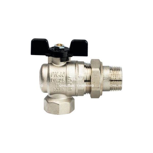 Кран шаровой Stout полнопроходной угловой с "американкой", ВР-НР, ручка бабочка 1"