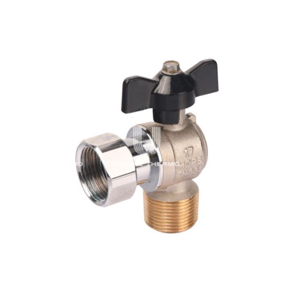 Кран шаровой Stout с накидной гайкой угловой, НР-НГ, 3/4"x3/4", ручка бабочка