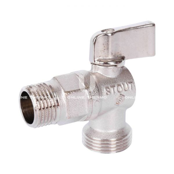 Кран шаровой Stout угловой 1/2"х3/4", для бытовой техники
