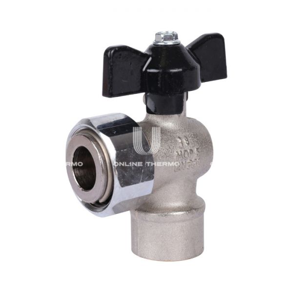 Кран шаровый угловой с накидной гайкой Stout SVB-1010-001520 1/2"x3/4" ВР-НГ, ручка-бабочка
