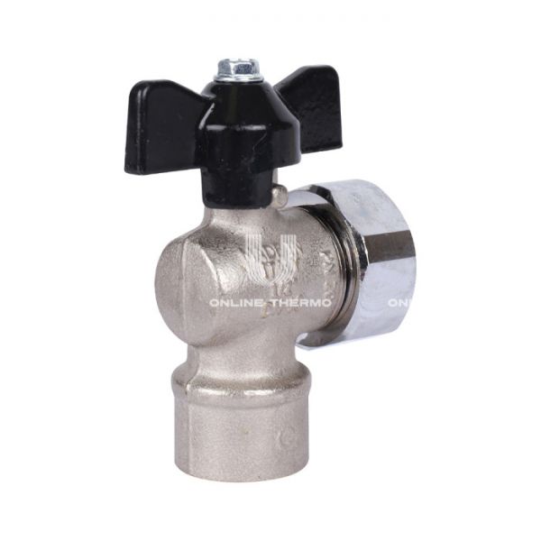 Кран шаровый угловой с накидной гайкой Stout SVB-1010-001520 1/2"x3/4" ВР-НГ, ручка-бабочка