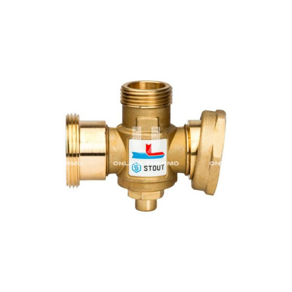 Термостатический смесительный клапан Stout SVM-0050-327008 НР-НР-НГ 1"1/2-1"-1"1/2, Kvs 3.2, PN10, 70°С, для твердотопливных котлов