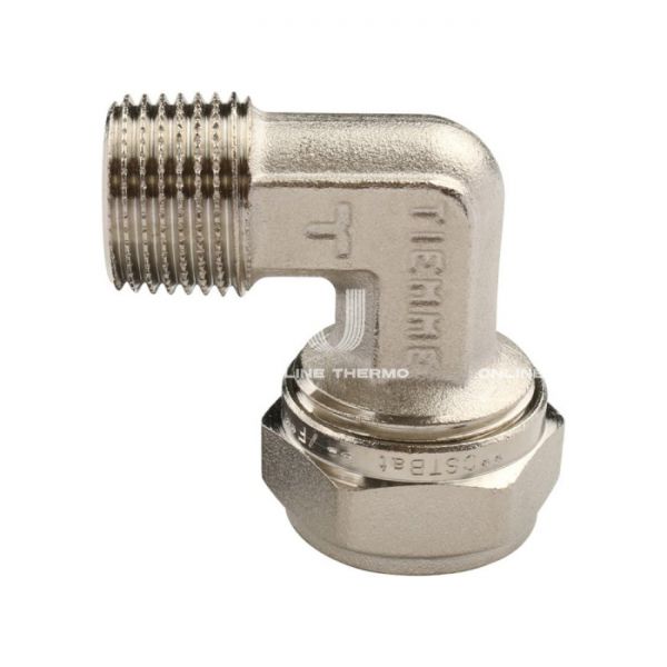 Угольник (угол) 90° с наружной резьбой Tiemme 1600013, 16x1/2'', никелированный, компрессионный