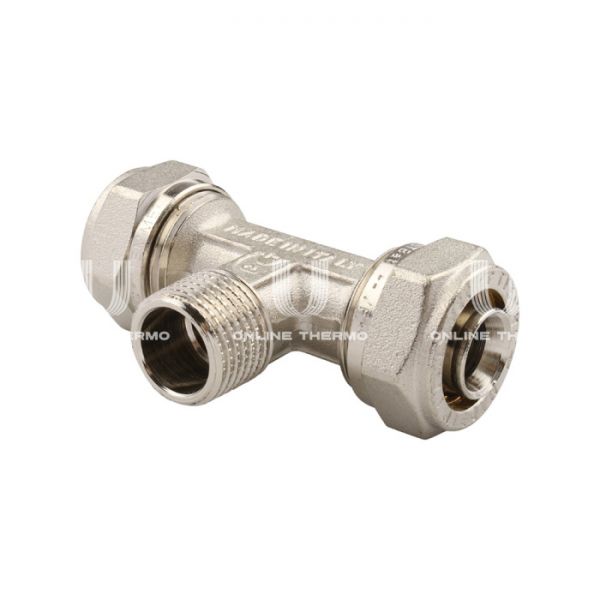 Тройник с наружной резьбой Tiemme 1600038, 16x1/2''x16, никелированный, компрессионный