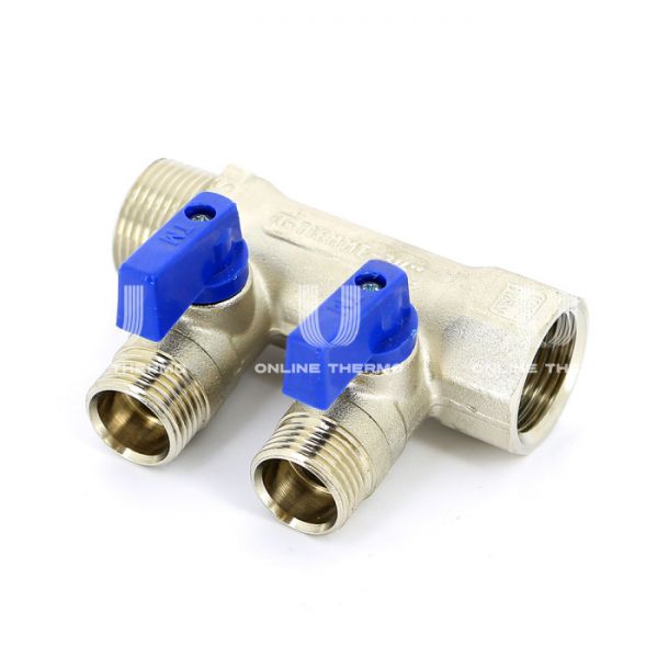 Коллектор Tiemme с шаровыми кранами Nino 1820010 ВР-НР 1" на 2 контура НР 1/2", модульный, никелированный