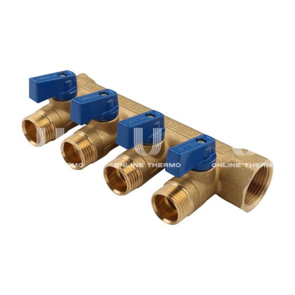 Коллектор Tiemme с шаровыми кранами Nino 1820016 ВР-НР 3/4" на 4 контура НР 1/2", модульный