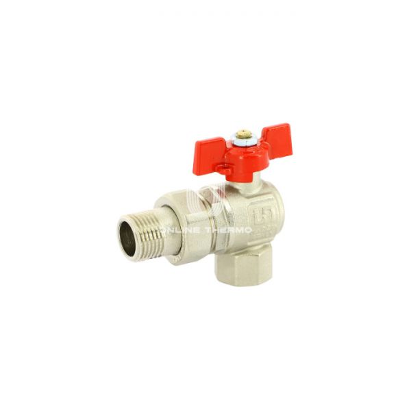 Кран шаровый угловой с разъемным соединением Uni-Fitt Etalon 133T3000, 3/4" ВР-HР, полнопроходной, ручка-бабочка